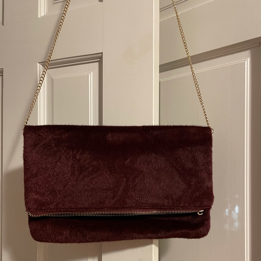 Burgundy faux fur purse